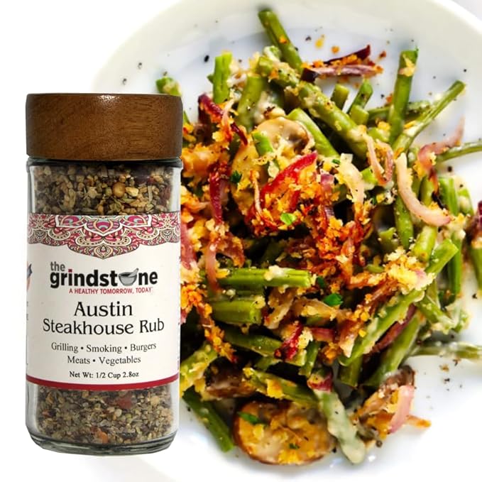 The Grindstone, Austin Steak Rub, Salt-Free dry rub for steaks, tacos, burgers, veggie burgers, stuffing, glass Jar with sifter, 2.8 oz, Pack of 2