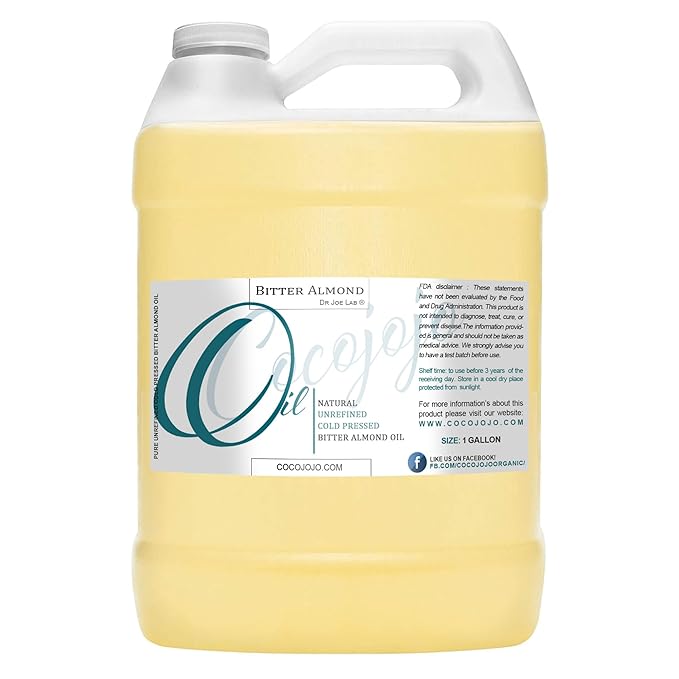cocojojo Pure Bitter Almond Oil - Unrefined, Cold Pressed, Extra Virgin, All Natural - Perfect for Hair, Face, Skin, Nails (1 Gallon)