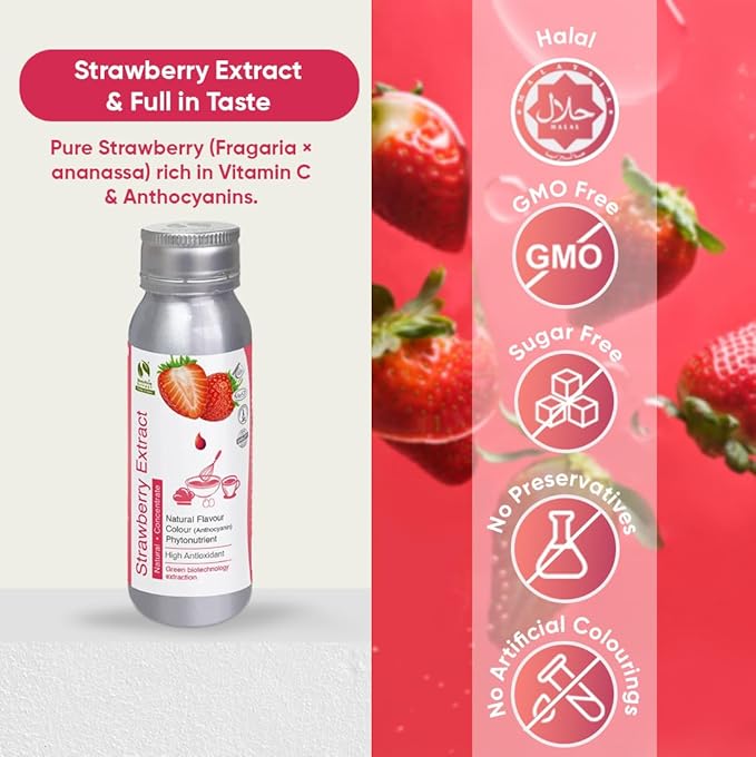 Bionutricia Strawberry Extract Liquid, No Artificial Additives, Natural Fruit Extract Flavor for Baking, Icing, Beverage, No Sugar Added, Non GMO 2.82oz