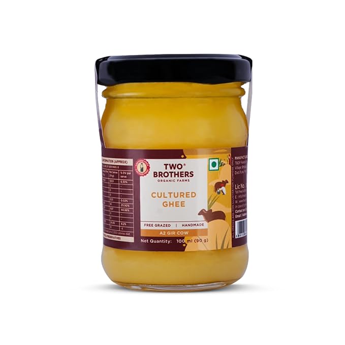 Ghee Butter Organic Grass Fed A2 Cow Ghee 3.3 fl oz (100 ml) | Gir Cow Bilona Desi Ghee | Non-GMO, Lactose-Free, Keto Friendly - Two Brothers Organic Farms A2 Desi Cow Ghee