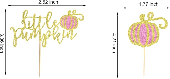 24Pcs Little Pumpkin Cupcake Toppers Fall Pumpkin Cupcake Picks for Thanksgiving Halloween Baby Shower Kids Birthday Party Cake Decorations Supplies - Pink Glitter