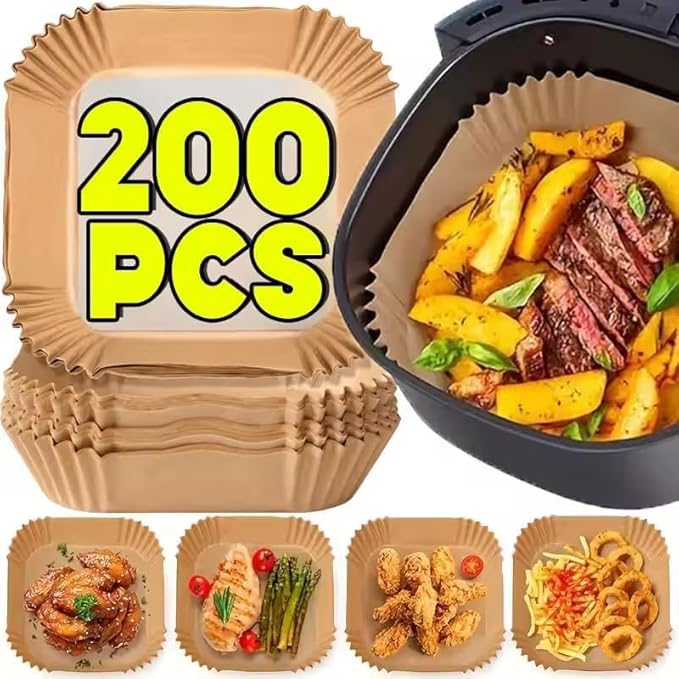 200 Pcs Air Fryer Liners Disposable, 8 Inch (20cm) Square, Thickened Non-Stick Parchment Paper - Disposable Baking Paper for Frying - Microwave, Oven ??Kitchen Must-Have Air Fryer Basket
