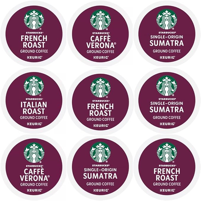 Dark Roast K-Cups Pod Sampler, Includes Starbucks Sumatra, French Roast, Cafe Verona, And Italian Roast, 20 Count