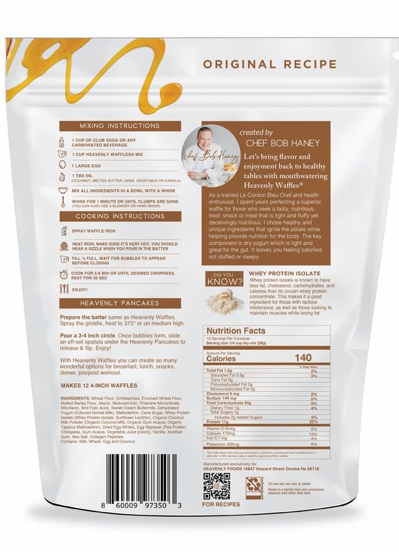 Heavenly Waffles짰 Mix, Original Recipe, 11g Protein, Yogurt Based, Healthy and Nutritiously Balanced, Superior Tasting Waffles and Pancakes, 13.5 oz Pouch