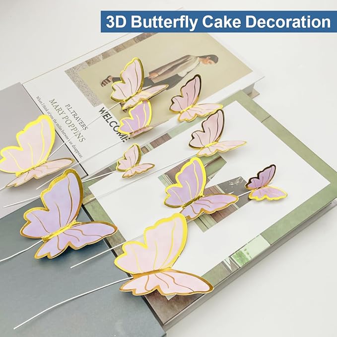 28 Pcs Happy Birthday and Butterfly Cake Toppers Set, Acrylic Gold Birthday Cupcake Toppers, Butterfly Cake Decorations