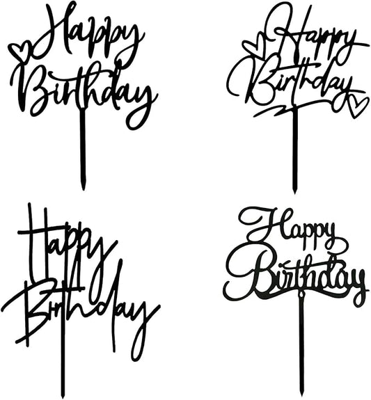 ZHENGYE Happy Birthday Cake Topper Set 4 PCS Black Happy Birthday Cupcake Toppers Acrylic Cake Toppers Decoration For Women Men Baby Shower Birthday Party Decoration Supplies