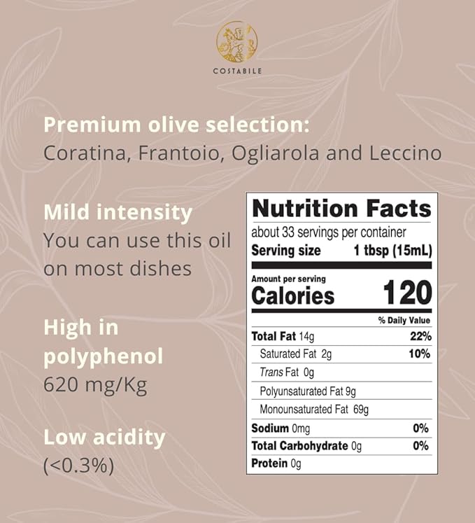 Garlic Infused Olive Oil Extra Virgin from Italy and from a Single Source. Garlic Oil for Cooking, Dressings, on Pizza, Pasta, Marinades - COSTABILE 16.9 Fl. Oz.
