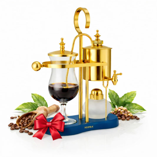 Nispira Belgian Balance Syphon Vacuum Coffee Maker, 500ml Vintage Gravity Brewing System, Gold &
