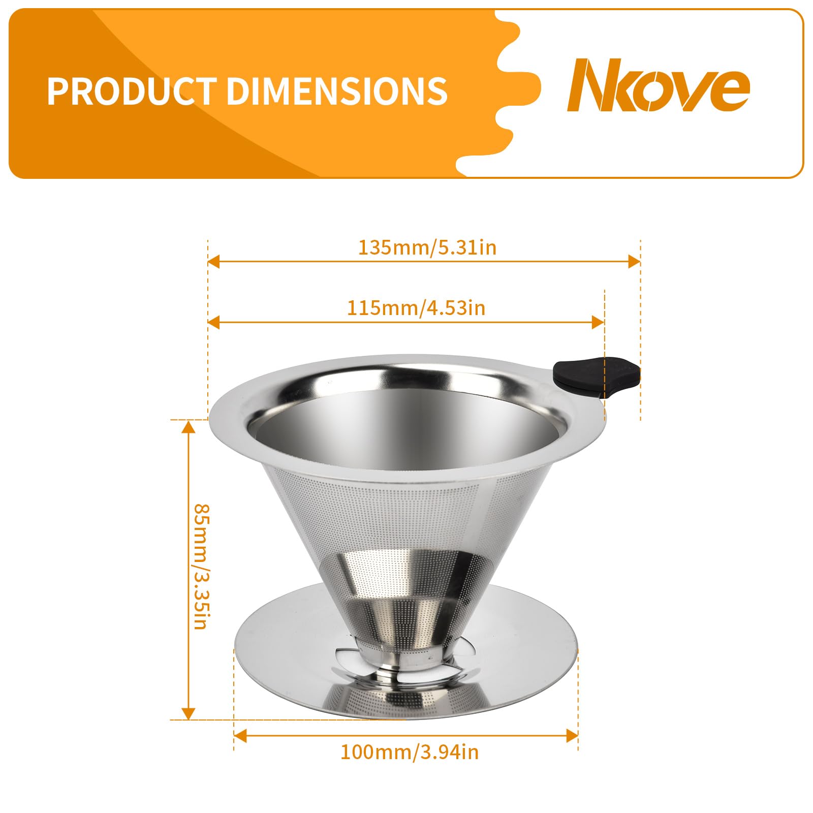 NKOVE Pour Over Coffee Dripper Stainless Steel Reusable Filter Coffee Maker