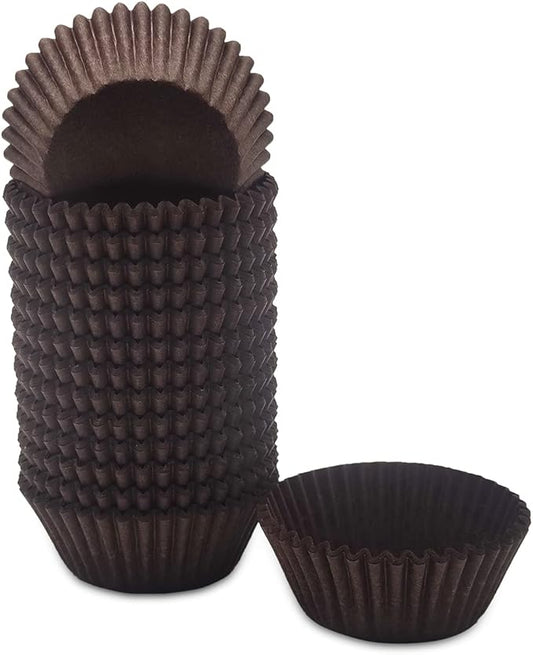 Greaseproof Mini Cupcake Liners, Premium Paper Baking Cups for Party Celebration,(Brown, 300-count)