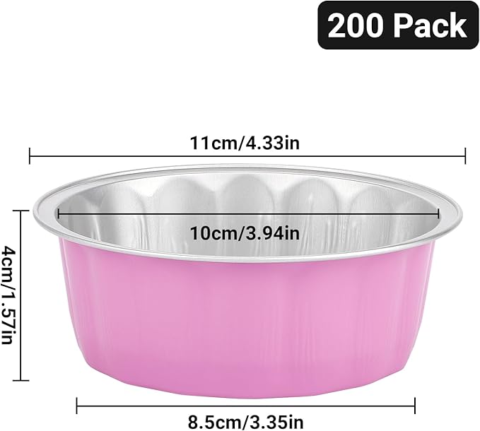 Beasea Disposable Baking Cups, 8oz 200 Pack Aluminum Ramekins Foil Baking Cups 3.9" Cupcake Aluminum Mini Baking Cups for Party - Cherry Blossoms Pink
