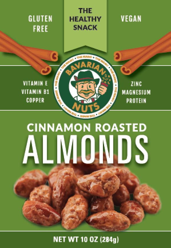 Magic Bavarian Cinnamon Roasted Almonds, 10 oz - Sweet, Gluten-Free, Vegan Nuts, Made in the USA