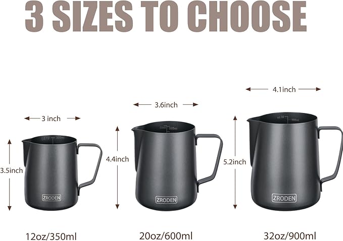 Milk Frothing Pitcher, 12oz Espresso Steaming Pitchers Stainless Steel Cappuccino Coffee Machine Accessories Barista Tools Steam Froth Pitchers Milk Jug Cup with Decorating Pen Latte Art, Matte Black