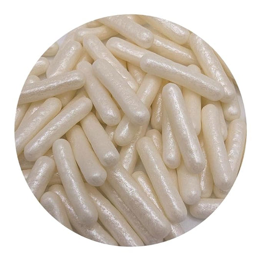 NCS Pearlized White Large Shaped Rod Decorative Cake or Cupcake Edible Topper, 8 ounces