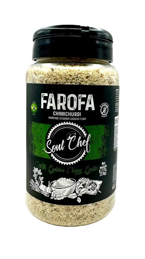 Soul Chef Seasoned Cassava Flour - Chimichurri - Farofa - Imported from Brazil - Delicious Flavor - Crispy Texture - Ideal On Steaks, Feijoada and Others.