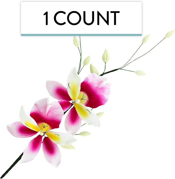 Global Sugar Art Double Orchid Spray Sugar Cake Flowers, Dark Pink & Yellow, 1 Count by Chef Alan Tetreault