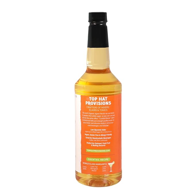 Top Hat Agave Nectar - Made with Organic Agave Nectar - Agave Syrup Sweetener for Cocktails, Mocktails, Lemonades, Coffee, Tea & Desserts - 32oz Bottle