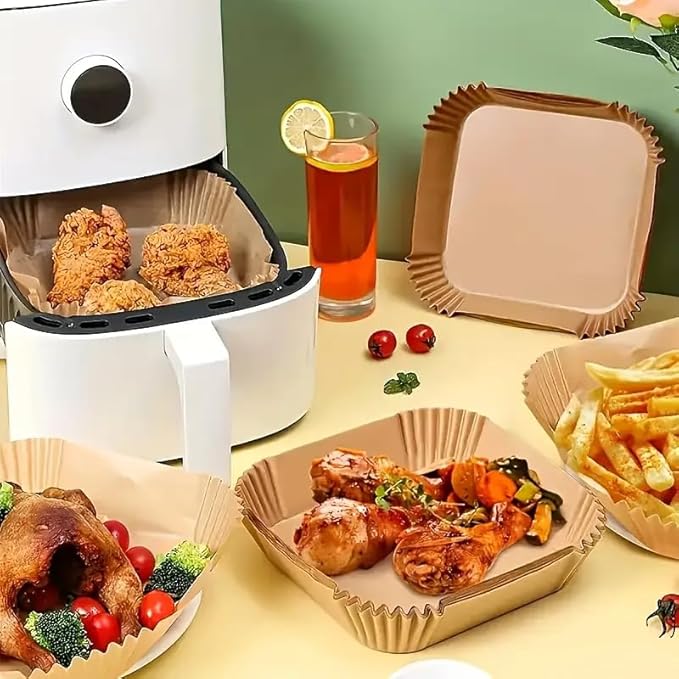 200 Pcs Air Fryer Liners Disposable, 8 Inch (20cm) Square, Thickened Non-Stick Parchment Paper - Disposable Baking Paper for Frying - Microwave, Oven ??Kitchen Must-Have Air Fryer Basket