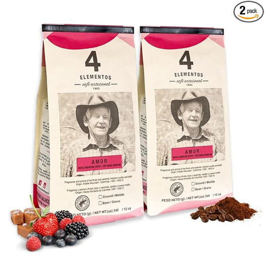 4 Elementos | Whole Bean Specialty Coffee, Medium Roast, 100% Arabica from Colombia, Red Berries & Caramel Notes, 12oz (Pack of 2)