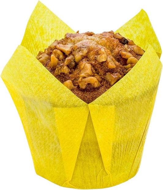 Restaurantware Panificio Premium 4 oz Yellow Paper Tulip Baking Cup: Paper Baking Cups Perfect for Muffins Cupcakes or Mini Snacks - Greaseproof - Disposable and Recyclable - 200ct Box