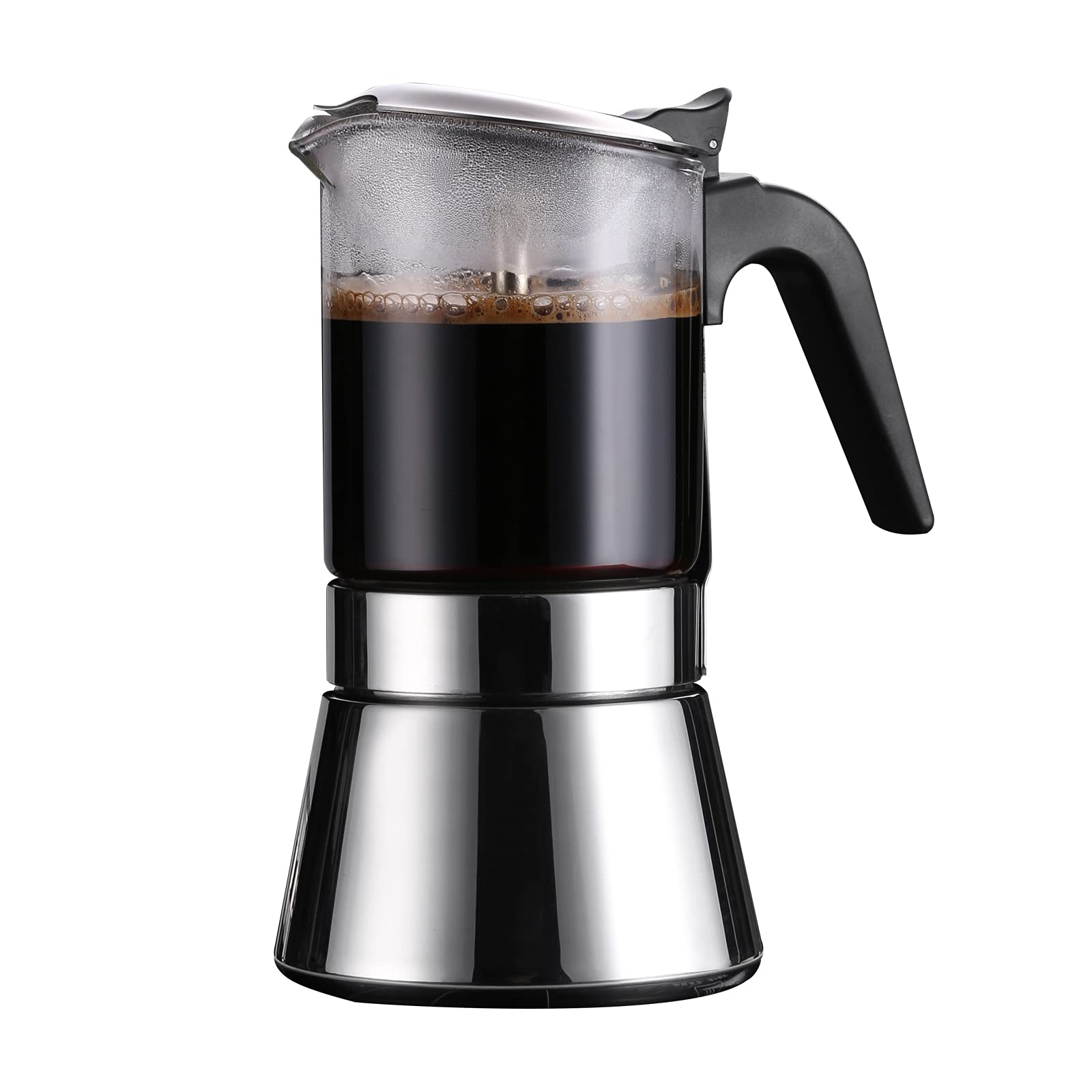 SIXAQUAE Induction Moka Pot, Crystal Glass-top & Stainless Steel Stovetop Espresso Maker,Classic