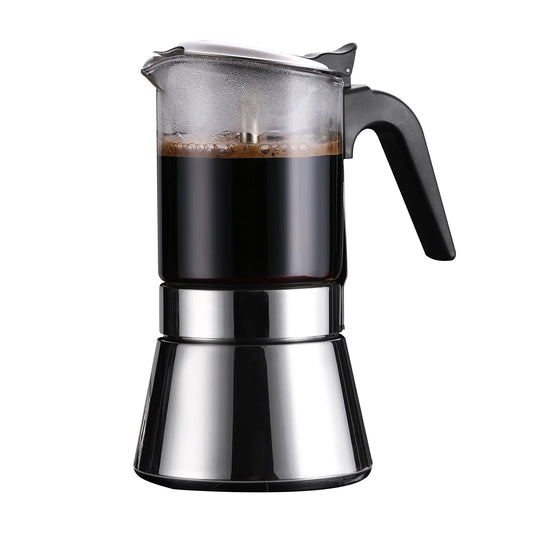 SIXAQUAE Induction Moka Pot, Crystal Glass-top & Stainless Steel Stovetop Espresso Maker,Classic
