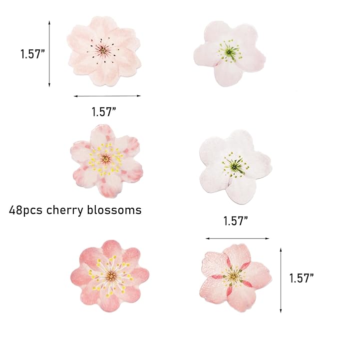 Wafer Leaves Sunflower Snowflakes Unicorn Wings Cupcake & Cake Toppers Decoration (48pcs cherry blossom)