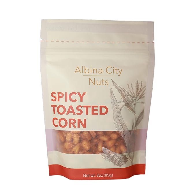 Albina City Nuts Spicy Toasted Corn ??Supremely Spicy, Tasty Snack with a Gentle Crunch Made from Non-GMO Ingredients Free of Sulfites, Gluten, Artificial Flavors, and Preservatives ??3oz