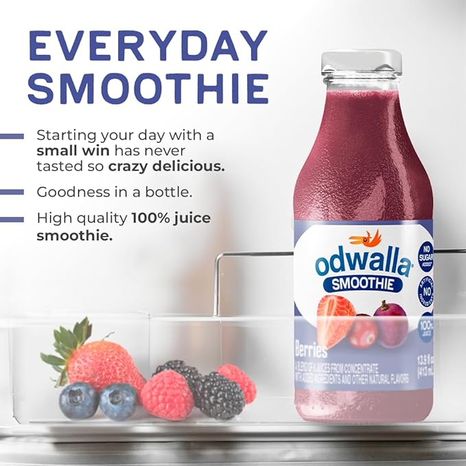Odwalla Berries Smoothie - Fruit Smoothie Mix Ready to Drink - Juice Blend, No Added Sugar, No Preservatives - 13.9 oz Glass Bottles (12 Pack)
