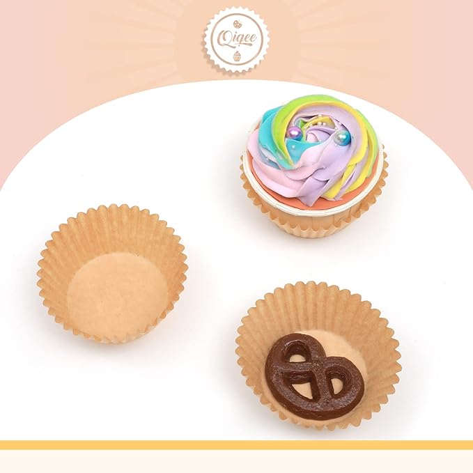 qiqee 600 Count Mini Cupcake Liners Natural Muffin Liners Food Grade Brown Baking Cups Paper No Smells竊늆mall Sizeç«?"<div>