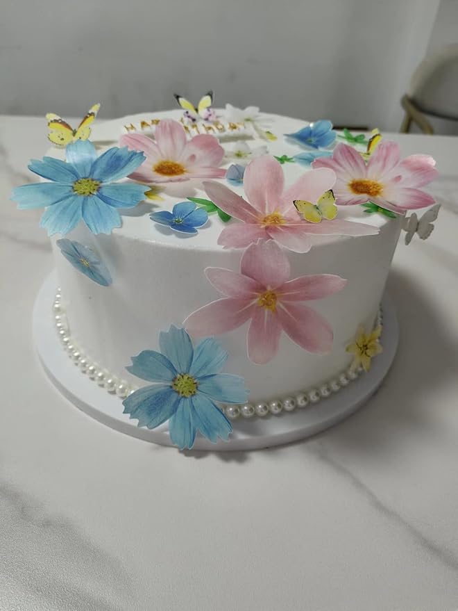 33 Wafer Paper Edible Floral and Butterfly Cupcake Decors Wedding Cake Party Food Decor Mix Sizes and Colors,311