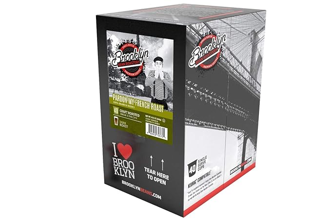 Brooklyn Beans French Roast Gourmet Coffee Pods - Compatible with Keurig K Cup Brewers Including 2.0 Machines, 40 Count, Dark Roast and Intense