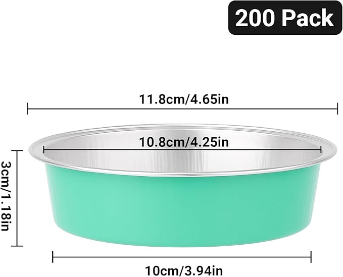 Beasea Disposable Baking Cups, 200 Pack 7.3oz 215ml Aluminum Ramekins Foil Baking Cups 4" Ramekin Cup Cupcake Aluminum Mini Baking Cups No Lids for Party - Elegant Blue