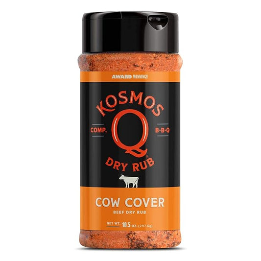 Kosmos Q Cow Cover BBQ Dry Rub, Smoky & Savory Beef Seasoning with Chili Pepper, Garlic, Onion & Paprika for Steak, Burgers, Brisket, Wild Game, Chicken, BBQ Rub for Grilling & Smoking, 10.5 Oz Shaker