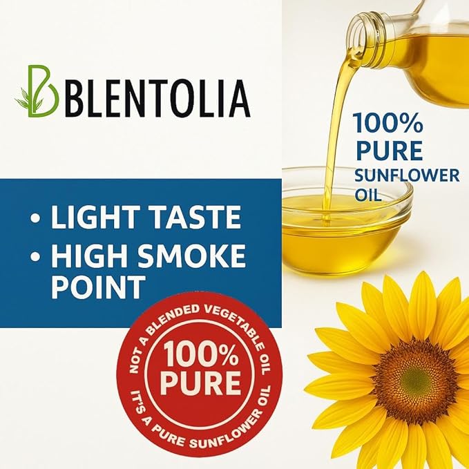 Blentolia 100% Pure Sunflower Oil ??4.5L | Non-GMO, Light Taste, High Smoke Point | Ideal for Frying, Cooking & Baking