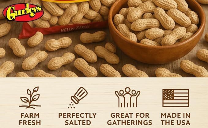 Gurley's Premium Peanuts In-Shell, Fire Roasted & Salted In Shell Peanut, Bulk Party Pack, 10 lb Box ??Dry Roasted Peanuts Salty Snack for Events & Gatherings