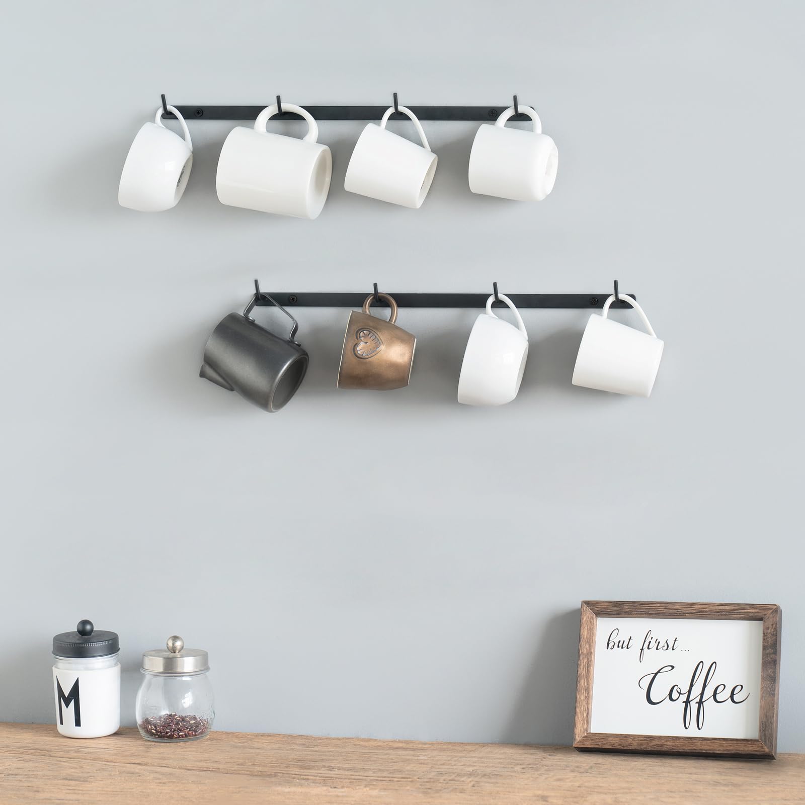 Dahey Mug Rack Wall Mounted Metal Coffee Cup Holder with 12 Hooks, 2 Pack