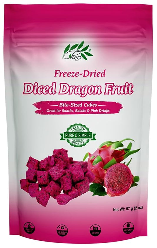 CHAVI Freeze-Dried Diced Dragon Fruit Snack - 2 Oz - Healthy 1 Ingredient Superfood - No Added Sugars or Preservatives - Non-GMO, Vegan, Gluten-Free??,<div>
