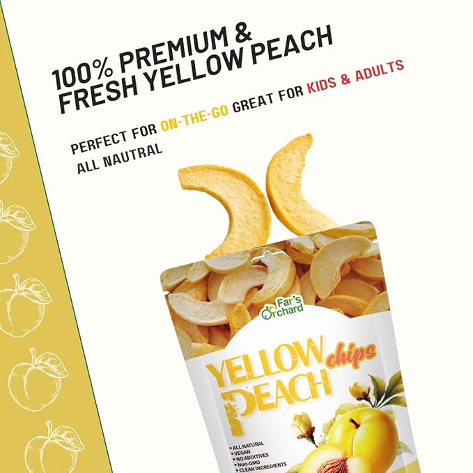 Far's Orchard Yellow ?츿each??Chips????4?츿ack (2?칚z Resealable Bags), Crunchy Dried Fruit Snack, Vegan, Non GMO, No Additives