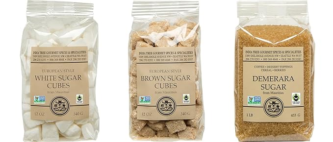 India Tree Coffee & Tea Sugar Variety Pack - White, Brown, and Demerara Sugar