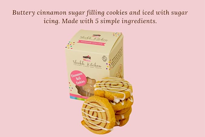 Cinnamon Roll Sugar Cookies- Gourmet Indian Cookies, 100% Egg-Free & Vegetarian, Handmade with Real Butter & Cinnamon, No Preservatives, 5 oz Pack