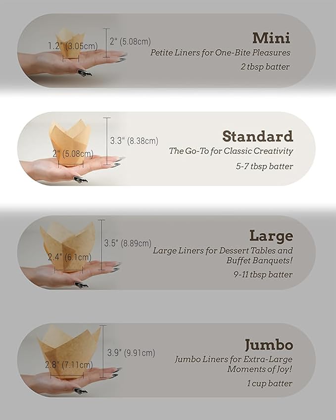 Nordic Paper 200pcs Tulip Cupcake Liners for Baking Cups EU Parchment paper Standard Size Tulip Muffin Liners, Cupcake Wrapper, Brown, White, Unbleached Natural for Party, Christmas