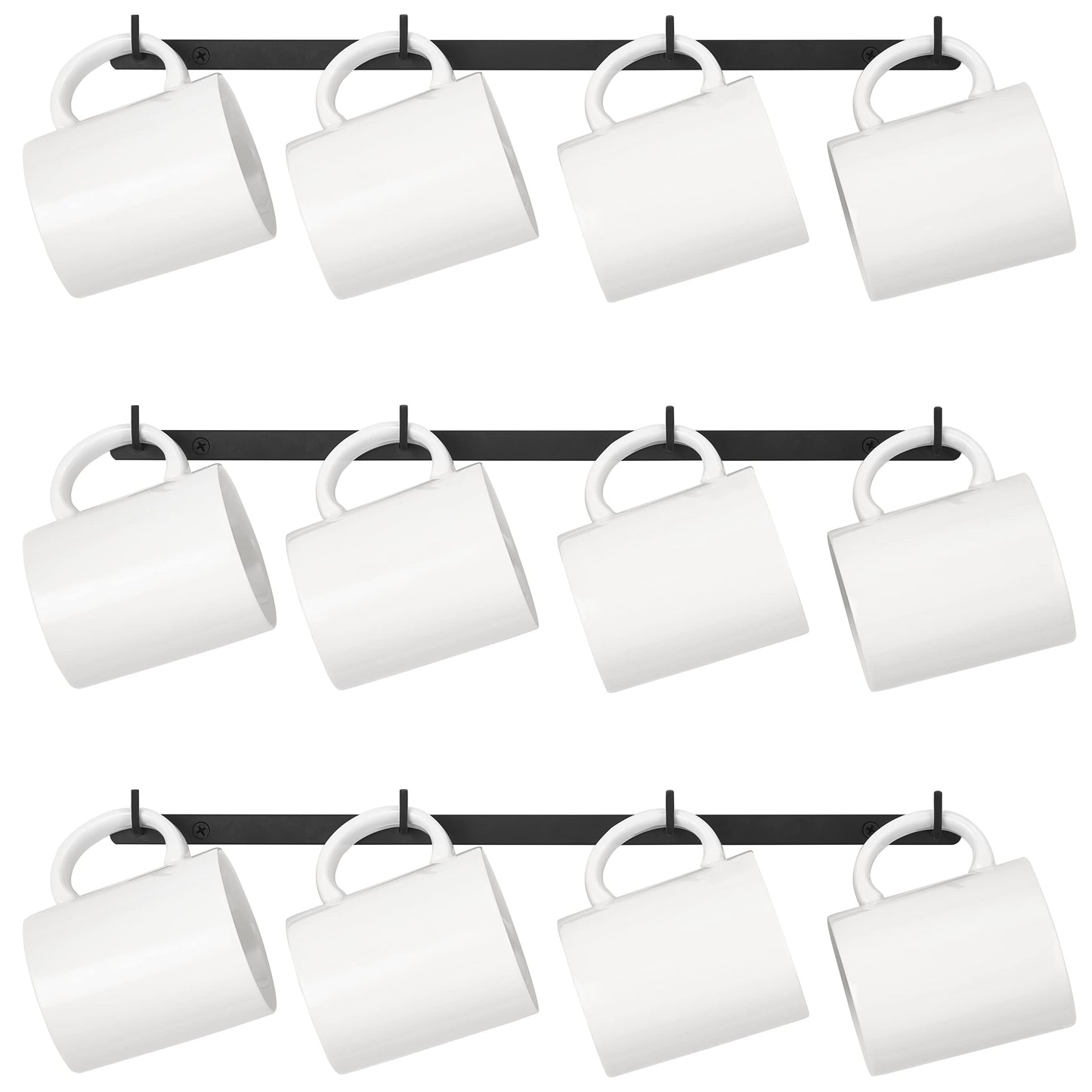 Dahey Mug Rack Wall Mounted Metal Coffee Cup Holder with 12 Hooks, 3 Pack