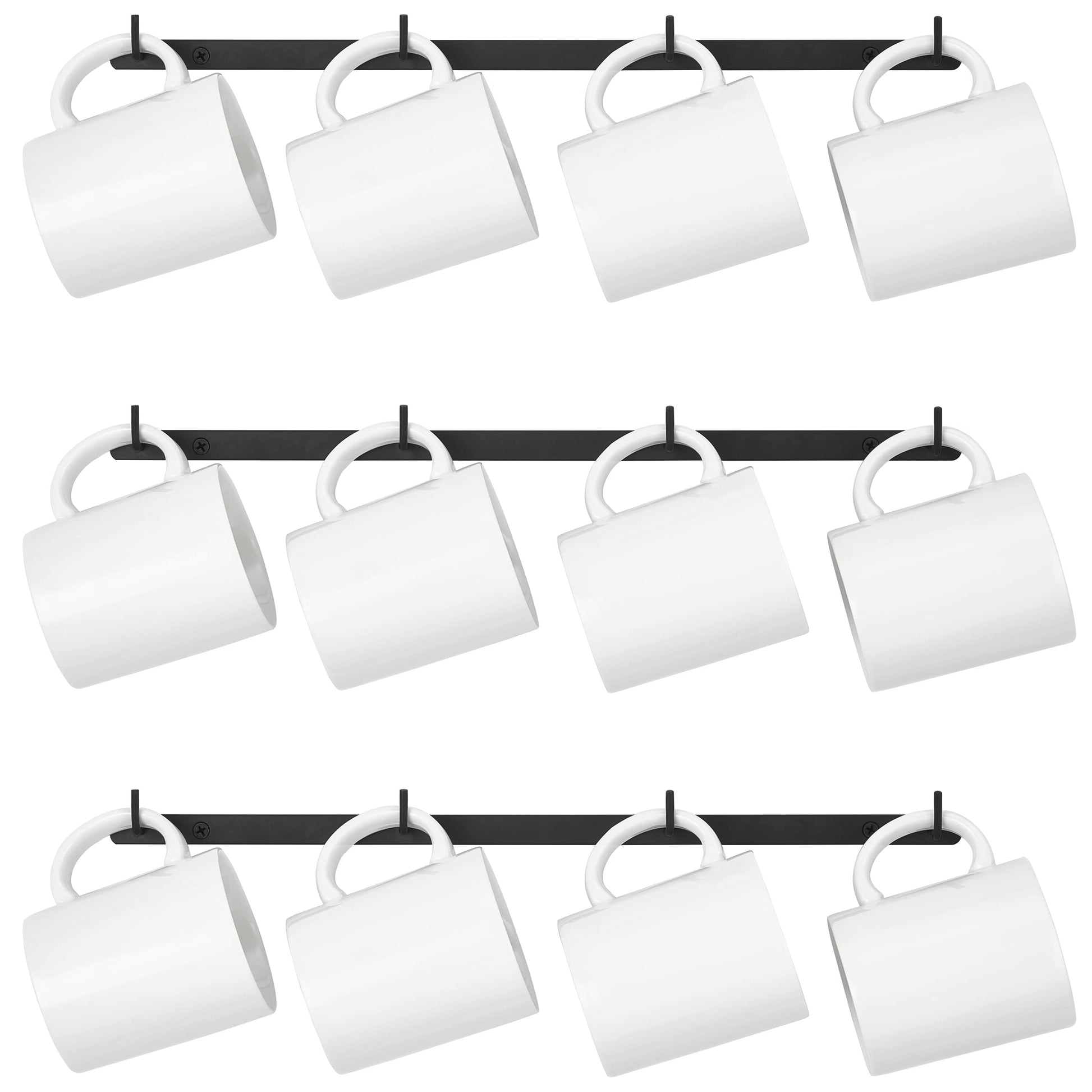 Dahey Mug Rack Wall Mounted Metal Coffee Cup Holder with 12 Hooks, 3 Pack