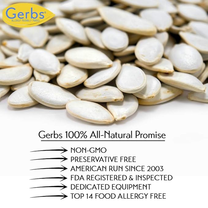 Pumpkin Seeds Raw in-Shell (Whole) by Gerbs - 4 LBS Premium Grade AA Pepitas - Top 10 Food Allergen Free - Vegan & Kosher - Seed Country of Origin USA - Made in Rhode Island