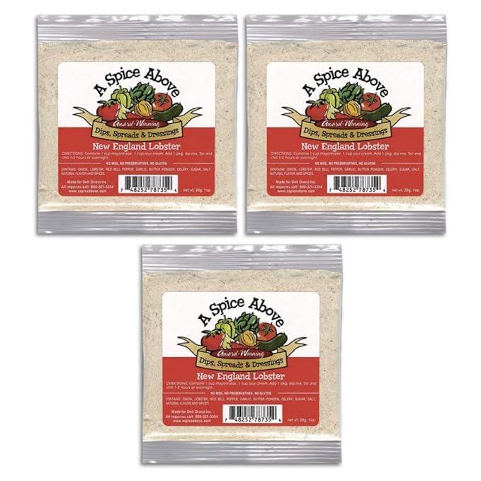 A Spice Above Dips, Spreads, and Dressing Mixed Seasonings Party Packets, 3 Pack (New England Lobster)