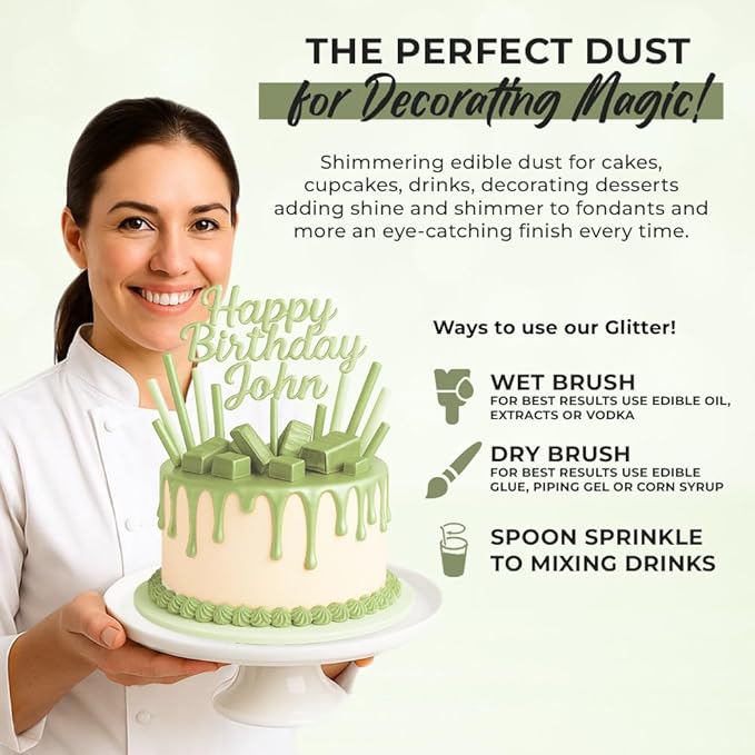 Bulk (20g) Luster Dust Edible Cake Decorations, Edible Luster Dust for Cakes, Light Green Edible Luster Dust for Cupcake Decorations, Cake Drip, Edible Paint, Light Green Edible Shimmer Dust for Drinks