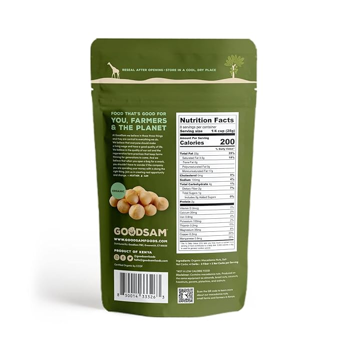 GoodSAM Organic Roasted Macadamia Nuts 0.5 lb, Salted, Gluten Free, Non GMO, Vegan, Keto, Regenerative Farming, Direct Trade
