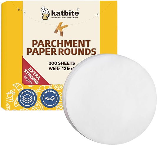 Katbite 12 Inch 200Pcs Parchment Paper Rounds, Round Baking Sheets Paper for Patty Separating