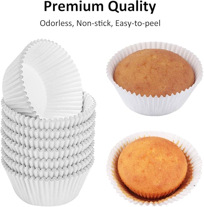 Caperci White Foil Cupcake Liners Standard Muffin Wrappers 150-Pack - Premium Greaseproof & Sturdy Cupcake Papers for Baking